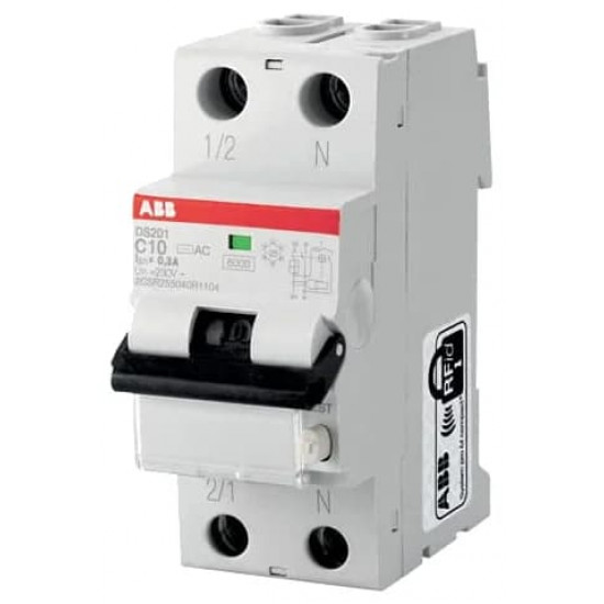Дифференциальный автомат ABB DS201 2П 30 мА C 6 кА AC электромеханический 10 А