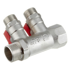 Коллектор VALTEC (VTc.580.N.0502) 3/4 ВР(г) х 2 выхода 1/2 НР(ш) х 3/4 НР(ш) с шаровыми кранами