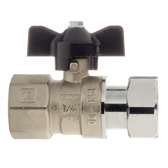Кран шаровой Stout (SVB-0009-000020) 3/4 ВР(г) х 3/4 ВР(г) бабочка с накидной гайкой прямой