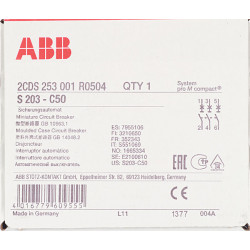 Автоматический выключатель ABB S203 (2CDS253001R0504) 3P 50А тип C 6 кА 400 В на DIN-рейку