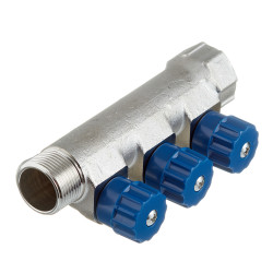 Коллектор VALTEC (VTc.560.N.0503) 3/4 ВР(г) х 3 выхода 1/2 НР(ш) х 3/4 НР(ш) регулируeмый