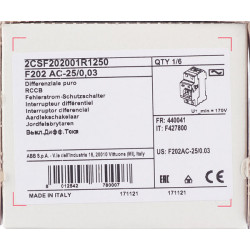 УЗО ABB F202 (2CSF202001R1250) 25А 30 мА 2P тип AC 10 кА