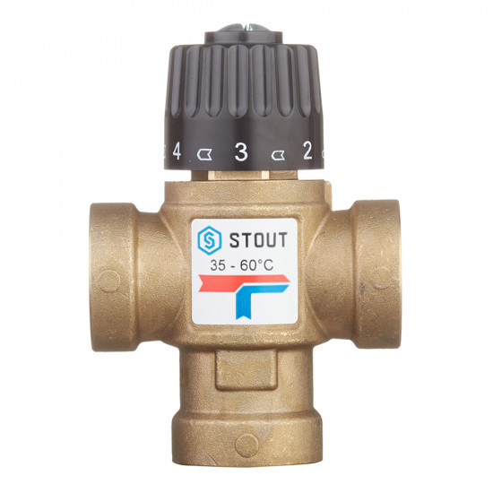 Клапан (вентиль) термостатический Stout (SVM-0110-166020) подмешивающий 3/4 ВР(г) для систем отопления и ГВС 35-60 °С KVs 1,6