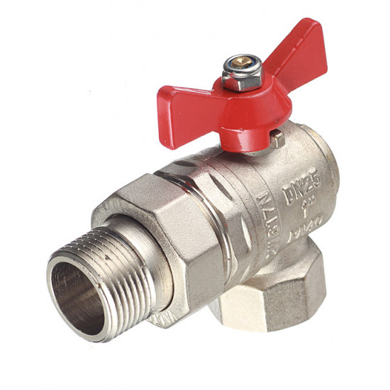 Кран шаровой латунный VALTEC Base (VT.228.N.06) 1 ВР(г) х 1 НР(ш) бабочка с полусгоном угловой