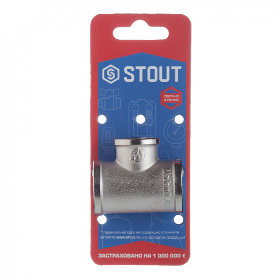 Тройник переходный Stout (SFT-0022-341234) 3/4 ВР(г) х 1/2 ВР(г) х 3/4 ВР(г) латунный