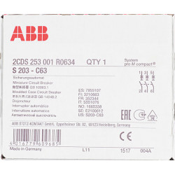 Автоматический выключатель ABB S203 (2CDS253001R0634) 3P 63А тип C 6 кА 400 В на DIN-рейку
