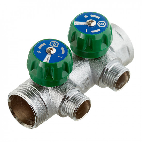 Коллектор Stout (SMB-6850-011202) 1 ВР(г) х 2 выхода 1/2 НР(ш) х 1 НР(ш) регулирующий