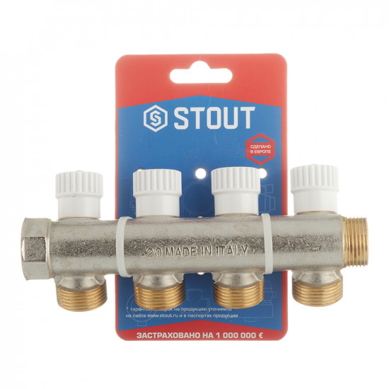 Коллектор Stout (SMB 6851 343404) 3/4 ВР(г) х 4 выхода 3/4(ЕК) х 3/4 НР(ш) регулирующий