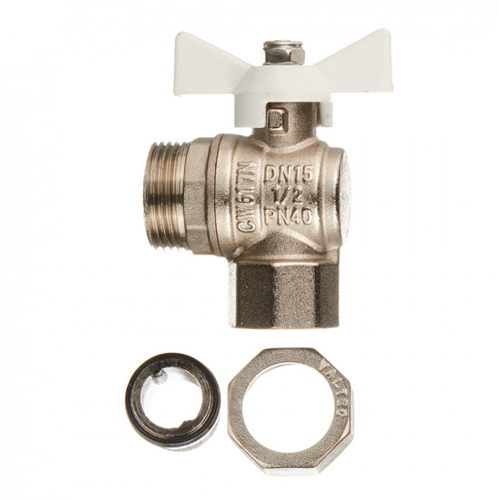 Кран шаровой латунный VALTEC Base (VT.228.NW.04) 1/2 ВР(г) х 1/2 НР(ш) бабочка с полусгоном угловой