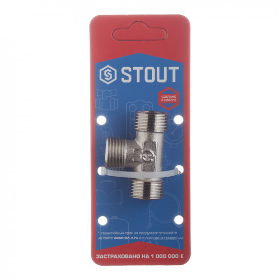 Тройник Stout (SFT-0018-121212) 1/2 НР(ш) х 1/2 НР(ш) х 1/2 НР(ш) латунный