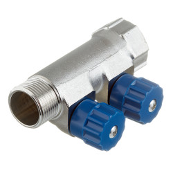 Коллектор VALTEC (VTc.560.N.0502) 3/4 ВР(г) х 2 выхода 1/2 НР(ш) х 3/4 НР(ш) регулируeмый