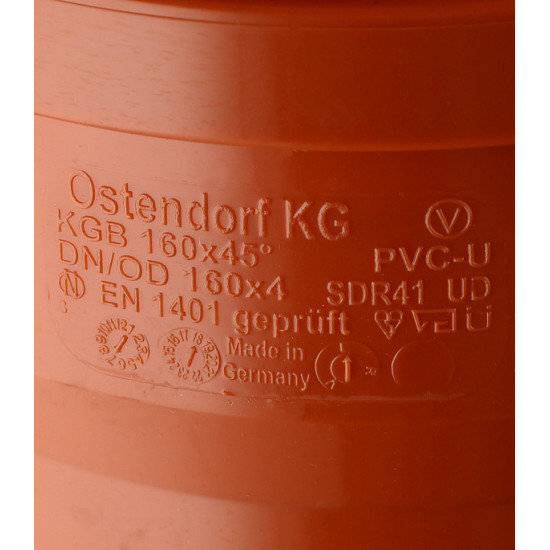 Отвод Ostendorf d160 мм 45° пластиковый для наружной канализации