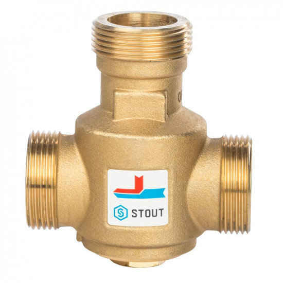 Клапан термостатический Stout (SVM-0030-325504) 1 1/4 НР(ш) х 1 1/4 НР(ш) х 1 1/4 НР(ш) для твердотопливных котлов 55 °С