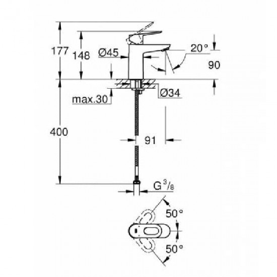 Смеситель однорычажный для раковины, GROHE BauLoop, S-Size, хром, (23337000)