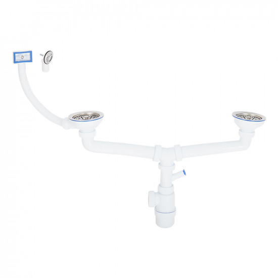 Сифон для двойной мойки VIRPLAST by WIRQUIN 30987088 3 1/2"х40 с нержавеющей чашкой D114 мм с отводом с переливом