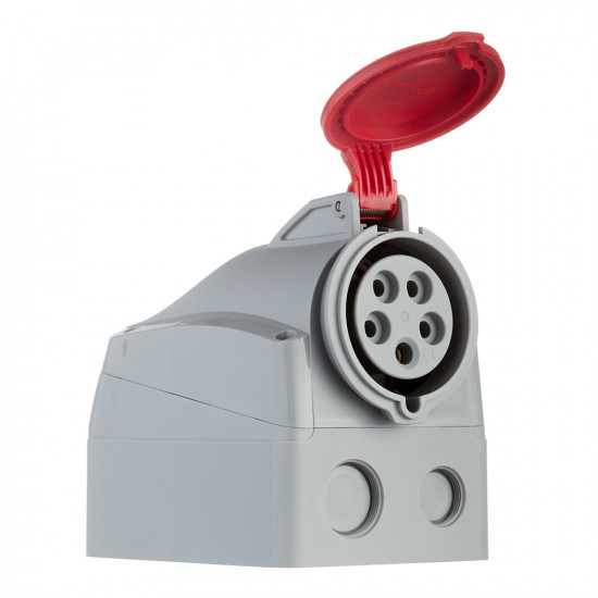Розетка кабельная Legrand P17 TEMPRA PRO (90162) угловая настенная с заземлением 3P+N+E 3 фазы 32 А 380 В IP44 с крышкой