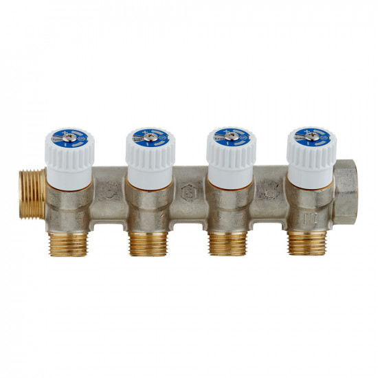 Коллектор Stout (SMB 6851 341204) 3/4 ВР(г) х 4 выхода 1/2 НР(ш) х 3/4 НР(ш) регулируeмый