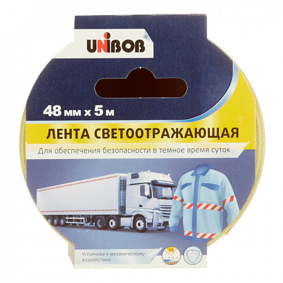 Лента клейкая светоотражающая Unibob красно-белая 48 мм 5 м