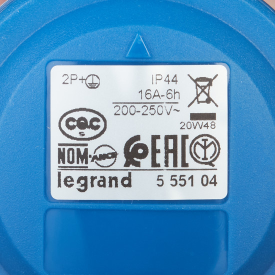 Розетка кабельная Legrand P17 TEMPRA PRO (90105) прямая переносная с заземлением 2Р+Е 1 фаза 16 А 230 В IP44 с крышкой