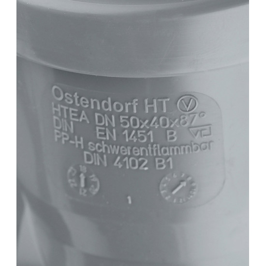 Тройник Ostendorf d50х40 мм 87° пластиковый для внутренней канализации