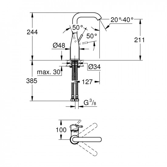 Смеситель для раковины GROHE Essence 23541001 L-Size однорычажный