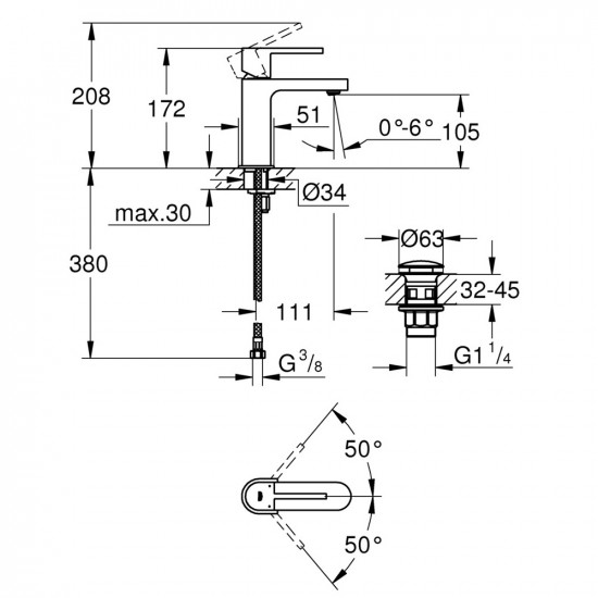 Смеситель для раковины GROHE Plus 33163003 S-Size однорычажный