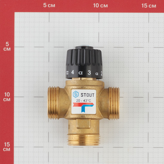 Клапан (вентиль) термостатический Stout (SVM-0120-254325) подмешивающий 1 НР(ш) для систем отопления и ГВС 20-43 °С KVs 2,5
