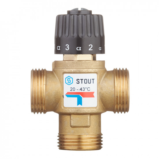 Клапан (вентиль) термостатический Stout (SVM-0120-254325) подмешивающий 1 НР(ш) для систем отопления и ГВС 20-43 °С KVs 2,5