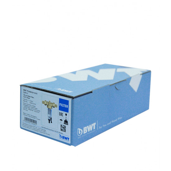 Предфильтр BWT Protector Mini для холодной воды прямая промывка 3/4 НР(ш) х 3/4 НР(ш)