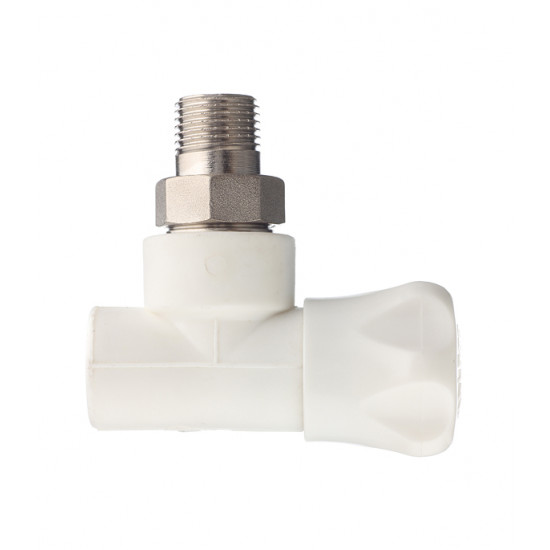 Клапан полипропиленовый VALTEC (VTp.718.V.02004) 20 мм х 1/2 НР(ш) для радиатора с американкой угловой