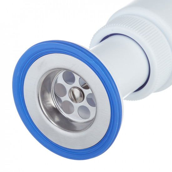 Сифон для раковины VIRPLAST by WIRQUIN 30980678 1/2"х40 с литым выпуском нерж. чашкой D 63 мм и гибким соединением 40/50