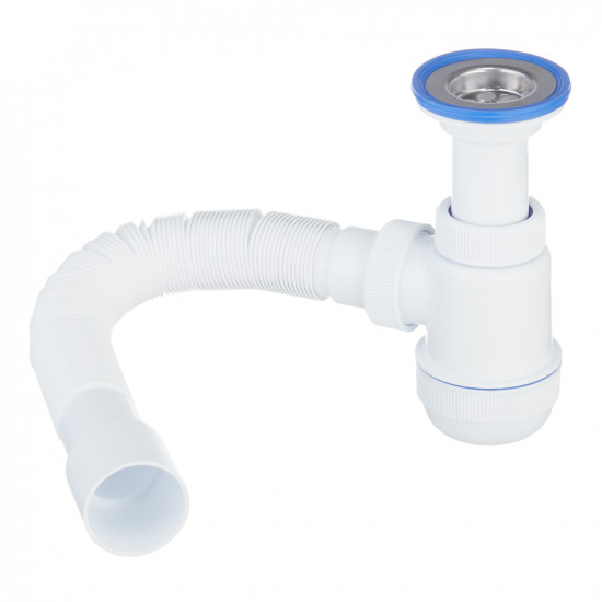 Сифон для раковины VIRPLAST by WIRQUIN 30980678 1/2"х40 с литым выпуском нерж. чашкой D 63 мм и гибким соединением 40/50