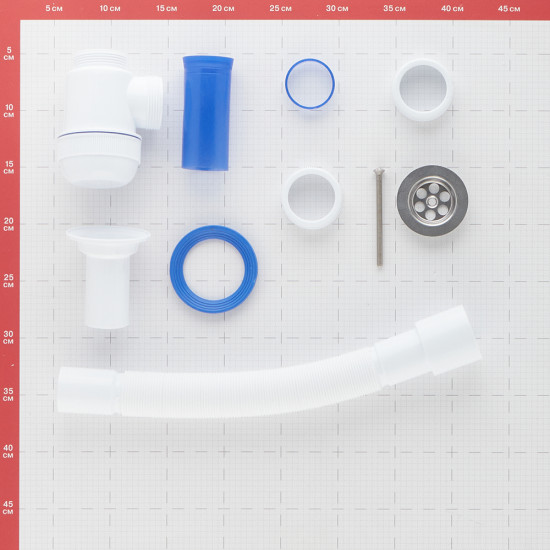 Сифон для раковины VIRPLAST by WIRQUIN 30980678 1/2"х40 с литым выпуском нерж. чашкой D 63 мм и гибким соединением 40/50
