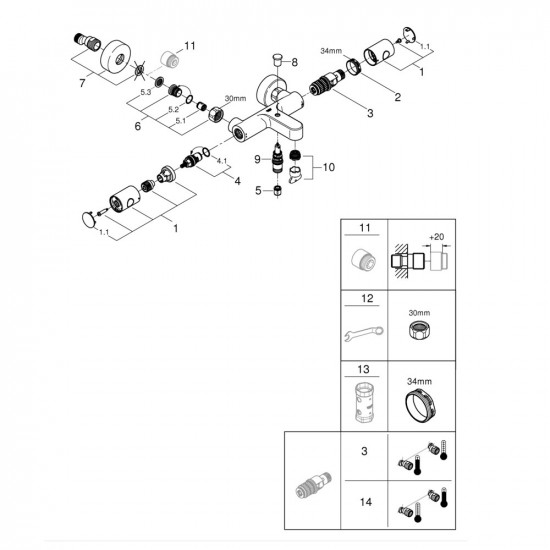 Смеситель для ванны GROHE Precision Get 34774000 с коротким изливом с термостатом без лейки
