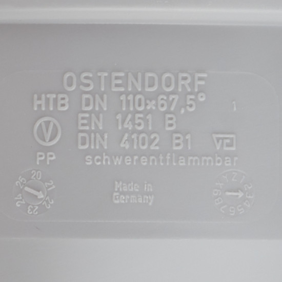 Отвод Ostendorf d110 мм 67° пластиковый для внутренней канализации