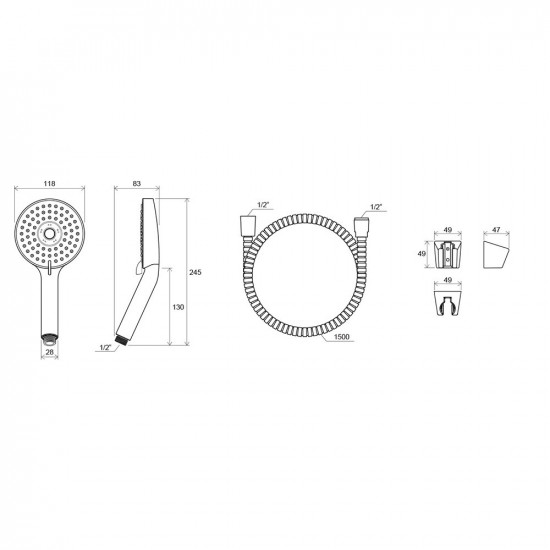 Душевой комплект Ravak 903.00 X07S006  шланг 1500 мм с душевой лейкой Flat M d118 мм F3 с держателем