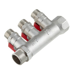 Коллектор VALTEC (VTc.580.N.0503) 3/4 ВР(г) х 3 выхода 1/2 НР(ш) х 3/4 НР(ш) с шаровыми кранами