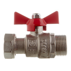 Кран шаровой латунный VALTEC (VT.260.N.0505) 3/4 ВР(г) проходной бабочка с накидной гайкой прямой