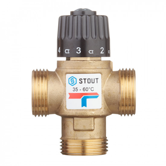 Клапан (вентиль) термостатический Stout (SVM-0120-256025) подмешивающий 1 НР(ш) для систем отопления и ГВС 35-60 °С KVs 2,5