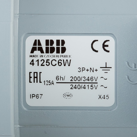 Розетка кабельная ABB 4125C6W прямая переносная с заземлением 3P+N+E 3 фазы 125 А 400 В IP67 с крышкой
