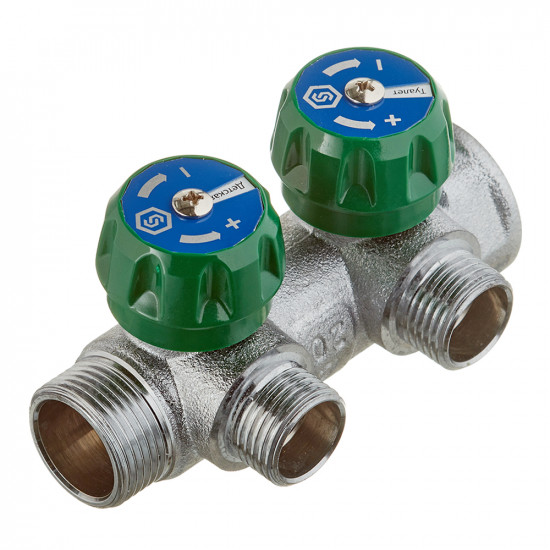 Коллектор Stout (SMB-6850-341202) 3/4 ВР(г) х 2 выхода 1/2 НР(ш) х 3/4 НР(ш) регулирующий