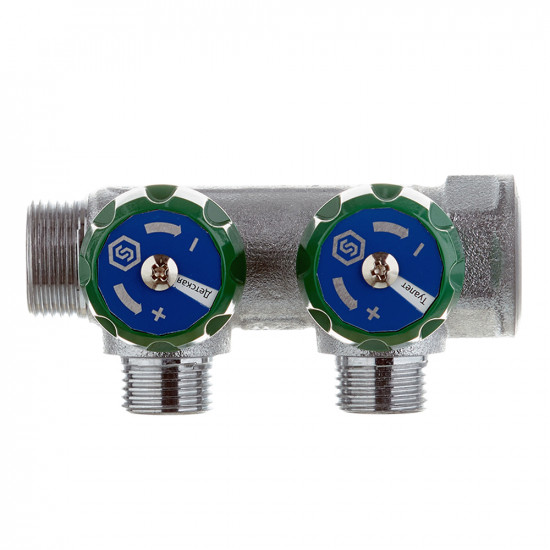 Коллектор Stout (SMB-6850-341202) 3/4 ВР(г) х 2 выхода 1/2 НР(ш) х 3/4 НР(ш) регулирующий