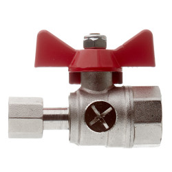 Кран шаровой латунный VALTEC (VT.807.N.0402) 1/2 ВР(ш) х 1/4 ВР(г) для подключения манометра проходной бабочка прямой