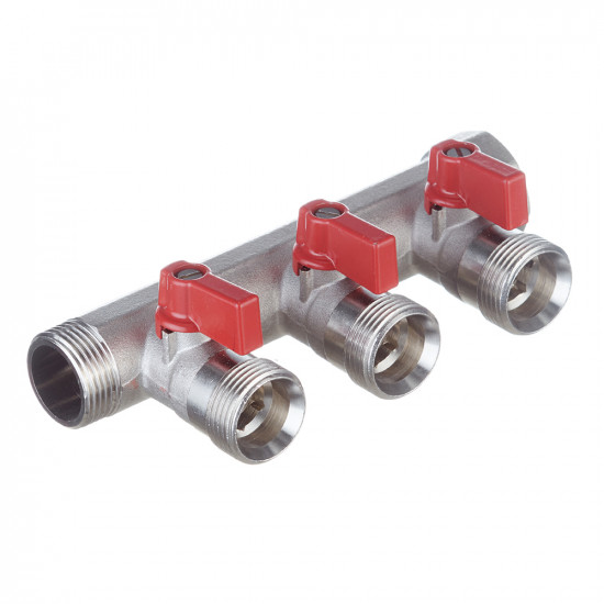 Коллектор Henco (VB050503-ROOD) 3/4 ВР(г) х 3 выхода 3/4 НР(ш) ЕК х 3/4 НР(ш) с шаровыми кранами