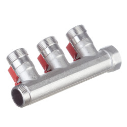 Коллектор Henco (VB050503-ROOD) 3/4 ВР(г) х 3 выхода 3/4 НР(ш) ЕК х 3/4 НР(ш) с шаровыми кранами