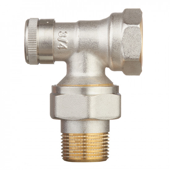 Клапан запорный угловой Danfoss RLV-20 (003L0145) 3/4 НР(ш) х 3/4 ВР(г) для радиатора никелированный