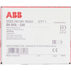 Автоматический выключатель ABB SH203L (2CDS243001R0204) 3P 20А тип C 4,5 кА 400 В на DIN-рейку
