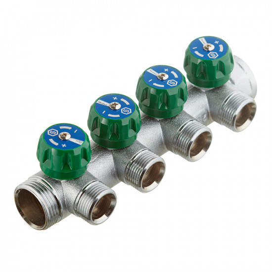 Коллектор Stout (SMB-6850-013404) 1 ВР(г) х 4 выхода 3/4(ЕК) х 1 НР(ш) регулирующий