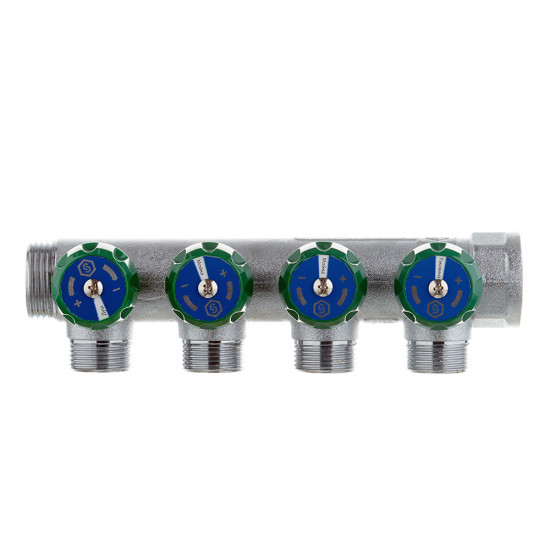 Коллектор Stout (SMB-6850-013404) 1 ВР(г) х 4 выхода 3/4(ЕК) х 1 НР(ш) регулирующий