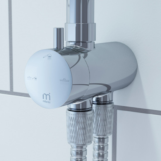 Душевой гарнитур Milardo Shower Set 3703F24M76 с лейкой d 80 мм со стойкой 850-1150 мм с верхней лейкой d 200 мм